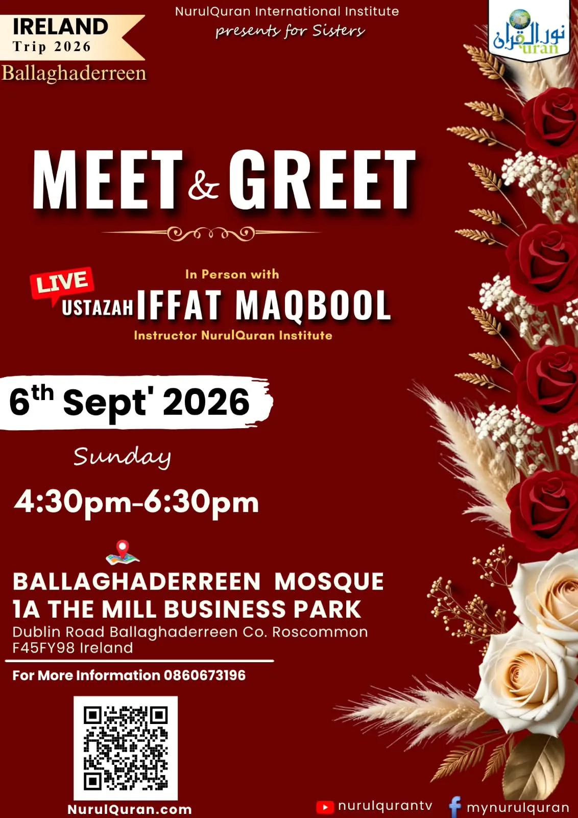 Ballaghaderreen Ireland Tour Flyer - Ustazah Iffat Maqbool